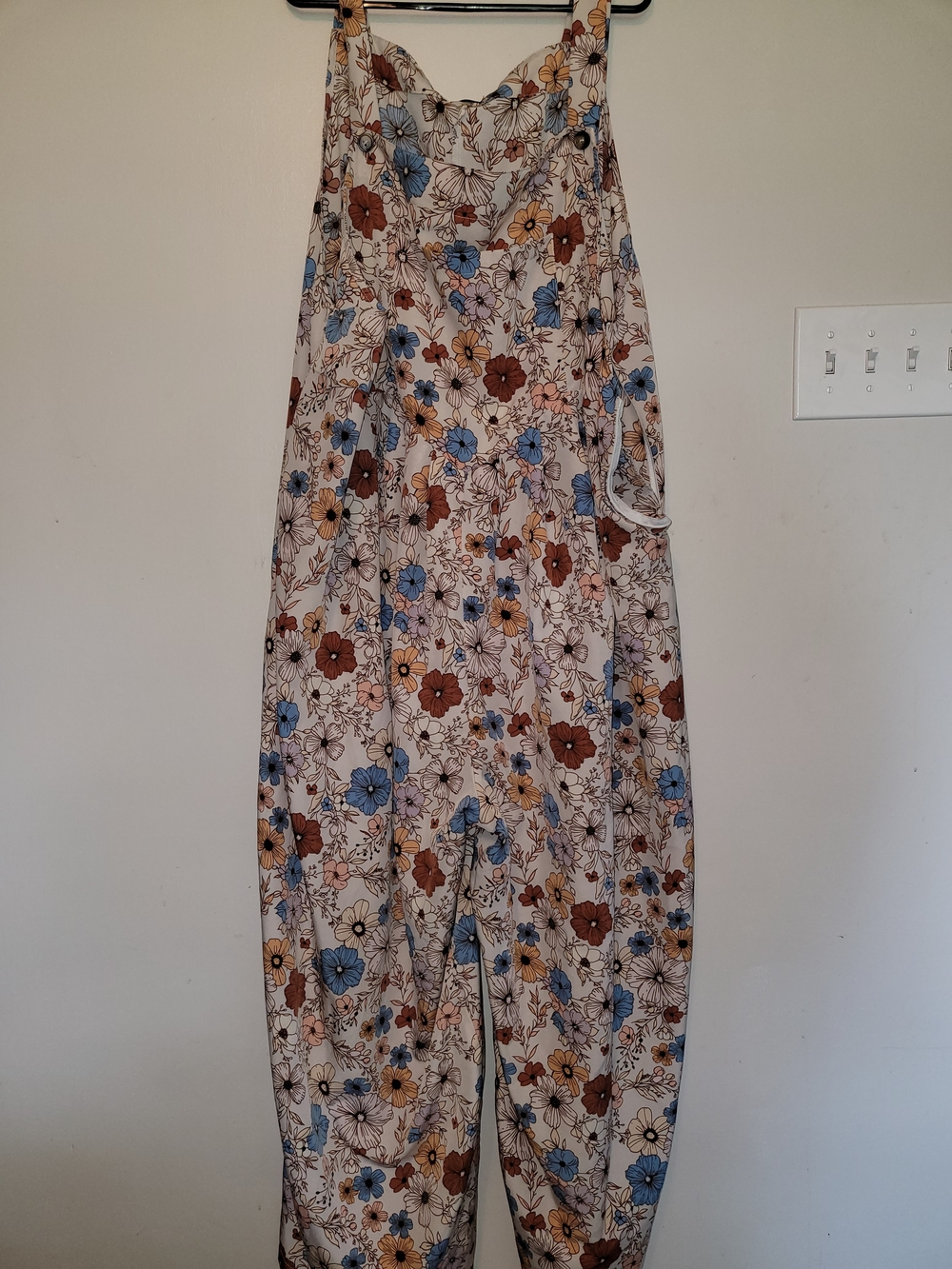 Floral Wide-Leg Women’s Romper in Cream with Blue & Brown Flowers